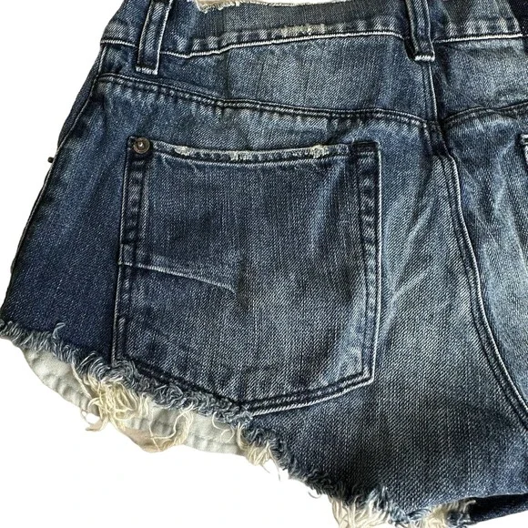 Ksubi Alberceque The Roadie Cut Off Low Rise Shorts Blue Raw Hem Women's 28 NWT